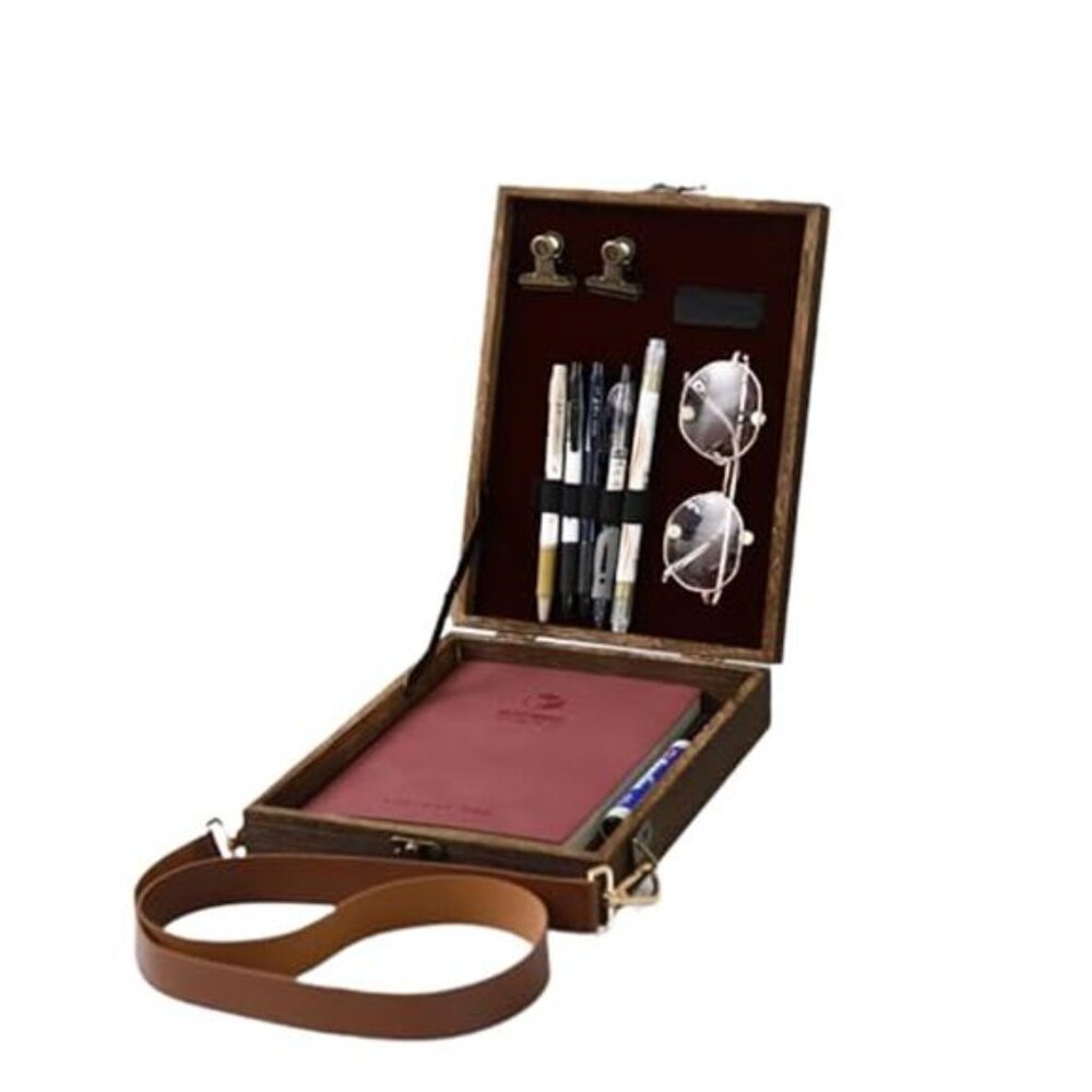 Writers Messenger Wooden Box Handmade Retro Crossbody Portable Sketch Tool Box